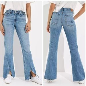 AE '90s Bootcut High Rise Split Hem Jean Faded Indigo Size 4